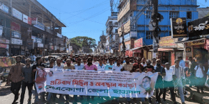 নেত্রকোণা জেলা ছাত্রদলের প্রতিবাদ মিছিল ও অবস্থান কর্মসূচী পালন