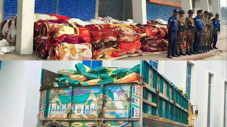 শেরপুরে ভারতীয় ৩০৫ বস্তা জিরা ও ১৪৫ বস্তা কম্বলসহ ট্রাক আটক