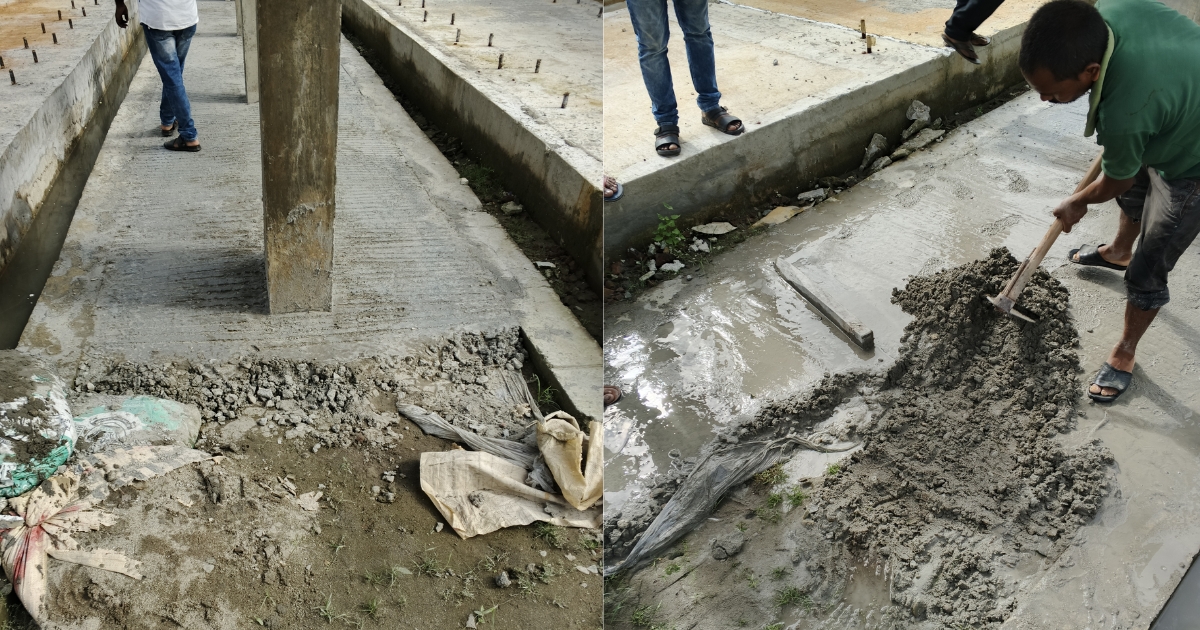 রেল স্টেশনে ওয়াসফিটে ঘাস এবং আগাছার উপরে পুনরায় চলছে ঢালাই কাজ,