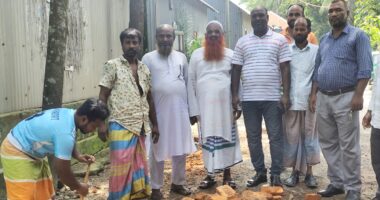 সিংগাইরে খানাখন্দ রাস্তায় ইট-বালু ফেললেন বিএনপি নেতা আলতাফ হোসেন