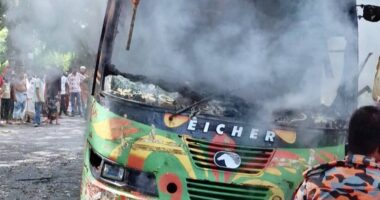 দুর্ঘটনায় মাদ্রাসাছাত্রী নিহতের পর বাসে আগুন দিলো জনতা