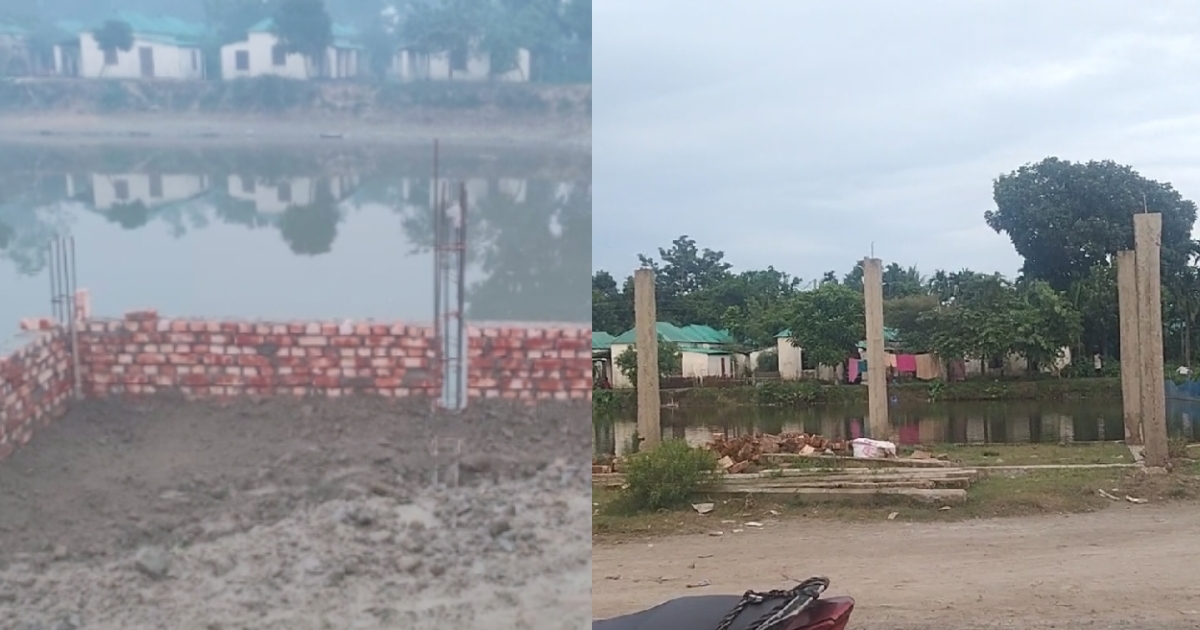 নেত্রকোনায় সরকারী পুকুর দখল করে ভবন নির্মাণের অভিযোগ