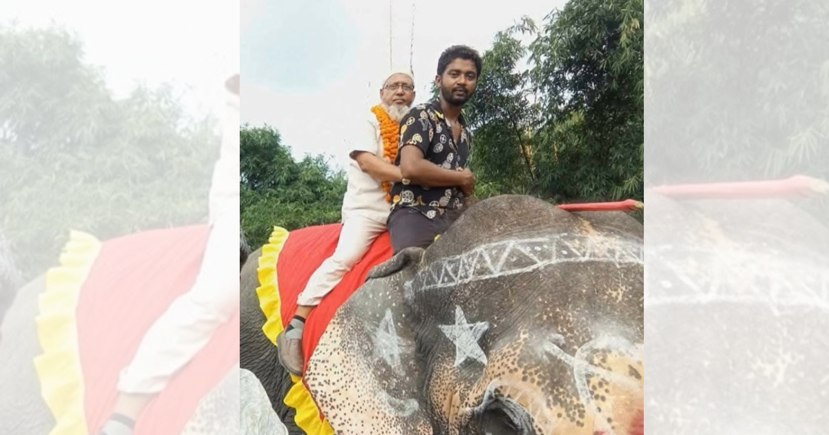 চাকরিজীবন শেষে হাতির পিঠে চড়ে বিদায় দিলেন প্রধান শিক্ষকে