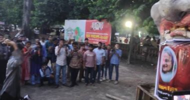 টিএসসিতে হাসিনার ছবির ওপর ডিম নিক্ষেপ
