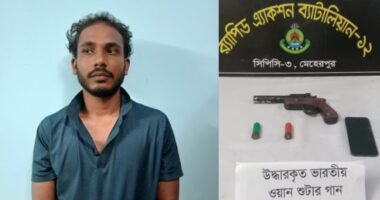 মেহেরপুরে ভারতীয় ওয়ান শুটার গান ও দুই রাউন্ড গুলিসহ যুবক আটক
