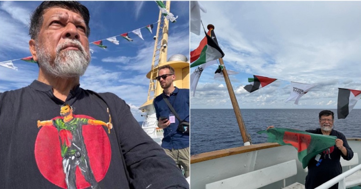 বুকে আবু সাঈদ আর হাতে দেশের পতাকা নিয়ে গাজার কাছাকাছি শহিদুল আলম