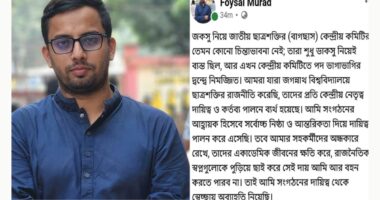 পদত্যাগের ঘোষণা দিয়ে পোস্ট জবি জাতীয় ছাত্রশক্তি আহ্বায়কের, কিছুক্ষণ পর ডিলিট