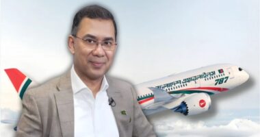 ঢাকার হযরত শাহজালাল আন্তর্জাতিক বিমানবন্দরে অবতরণ করেছে তারেক রহমানের বহনকারী বিমান