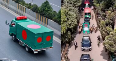 খালেদা জিয়াকে নিয়ে পতাকা মোড়ানো গাড়ি মানিক মিয়া অ্যাভিনিউর পথে