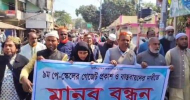 নলডাঙ্গায় ৯ম পে-স্কেলের গেজেট প্রকাশ ও বাস্তবায়নের দাবিতে মানববন্ধন ও বিক্ষোভ মিছিল