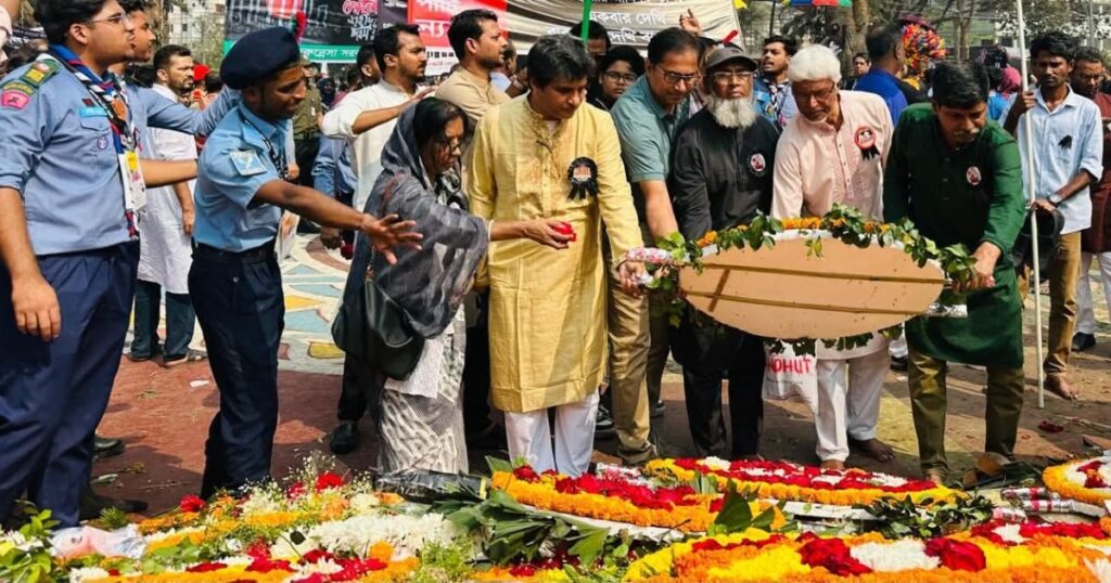 ভাষা শহীদদের প্রতি গণ বিশ্ববিদ্যালয়ের শ্রদ্ধা ও পুষ্পস্তবক অর্পণ