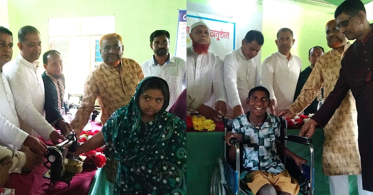 লালমোহনে প্রতিবন্ধীদের মাঝে হুইল চেয়ার, সেলাই মেশিন ও ক্ষুদ্র ব্যবসার সহায়তা প্রদান