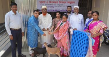 নওগাঁর ধামইরহাটে উপজেলায় ক্ষুদ্র নৃগোষ্ঠী সম্প্রদায়ের সুফলভোগীদের মাঝে ছাগল বিতরণ